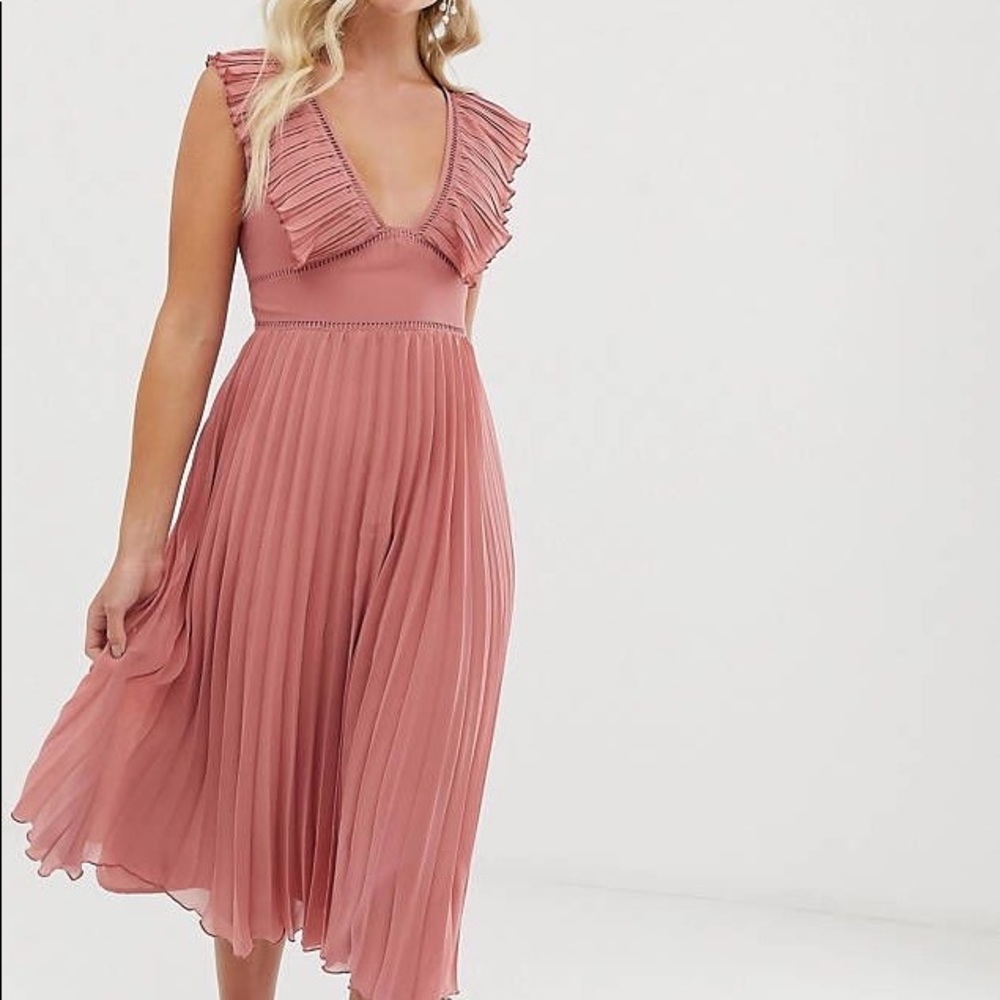 ASOS Pink MIDI Pleated Dreas